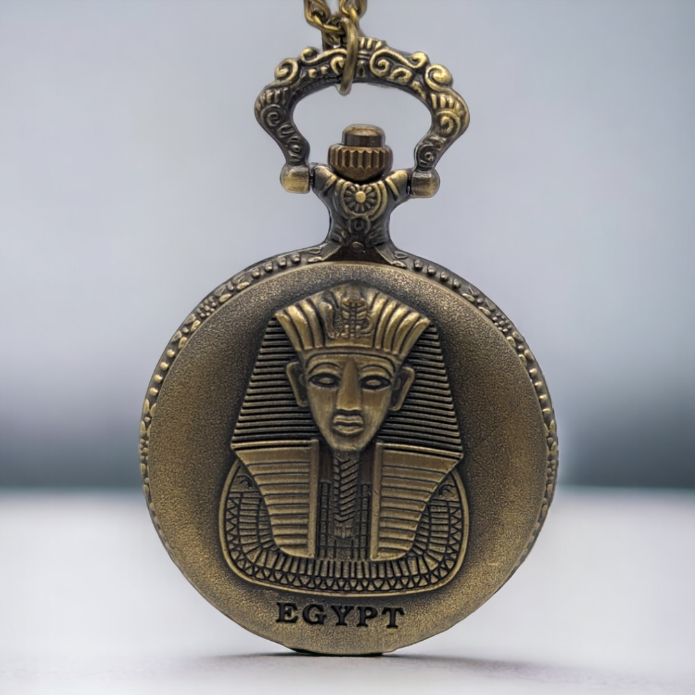 Egyptian Pharaoh Pocket Watch NEW Necklace Bronze Chain Retro Pendant Egypt Gift